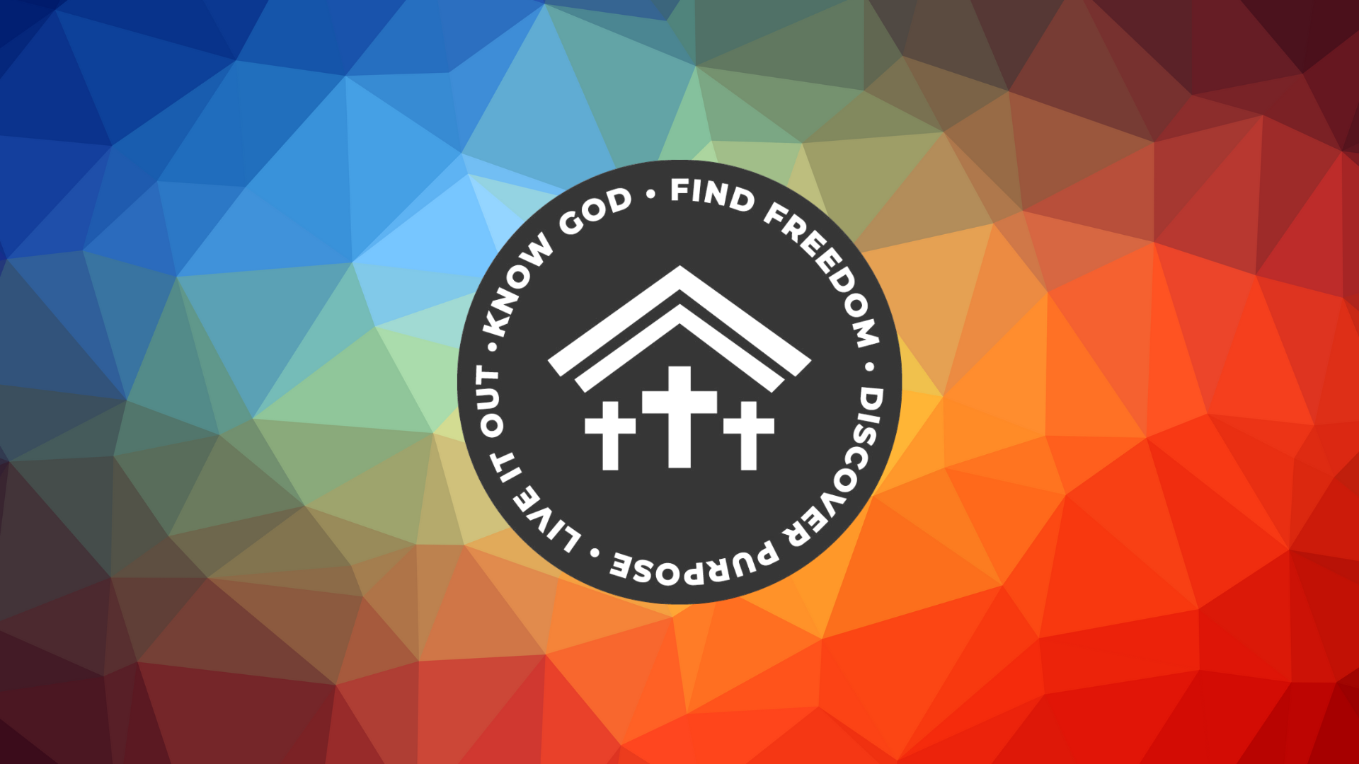 Colorful geometric background with the Lufkin Nazarene logo and core values
